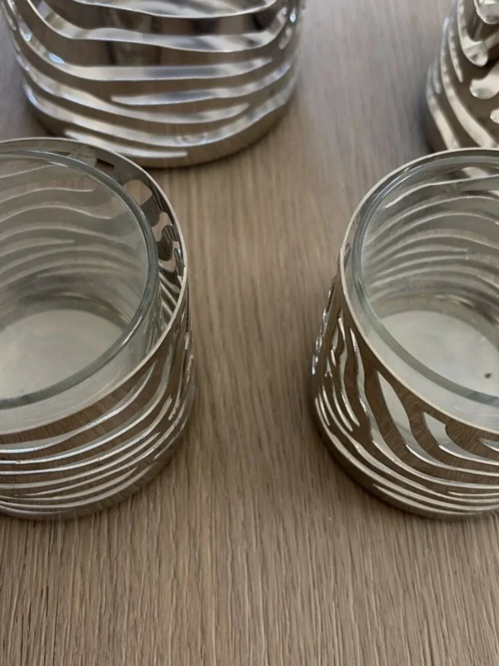 Slatkin Co Bath Body Works Zebra Stripes Silver Candle Holder Rare Set Of 4